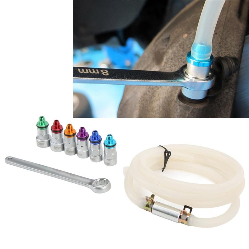 A02Q-Universal Brake Bleeder Spanner 1 Drain Hose Brake Bleeder Wrench Kit 6 Adapters Metal Sturdy For Car For Light Truck