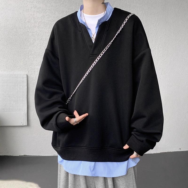 Fake Two V-neck Sweater Men's Autumn Loose Plus-size College Jacket