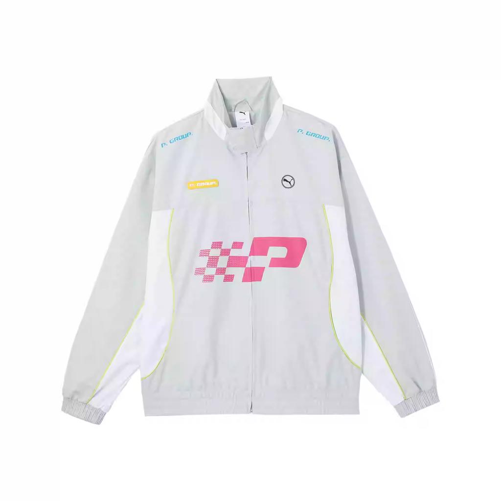 Puma Woven Beyond The Speed Comfortable Stand Collar Zipper Long Sleeve Racing American Vintage Color Block Jacket Unisex jackets Gray 631081-80