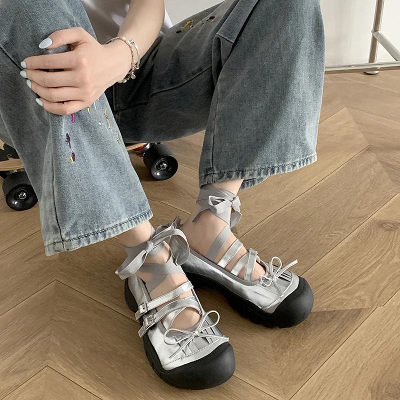 Ankle Lace Up Women Mary Jane Shoes Fashion Shallow Butterfly-knot Spring Autumn Ladies Dancing Party Prom Shoes