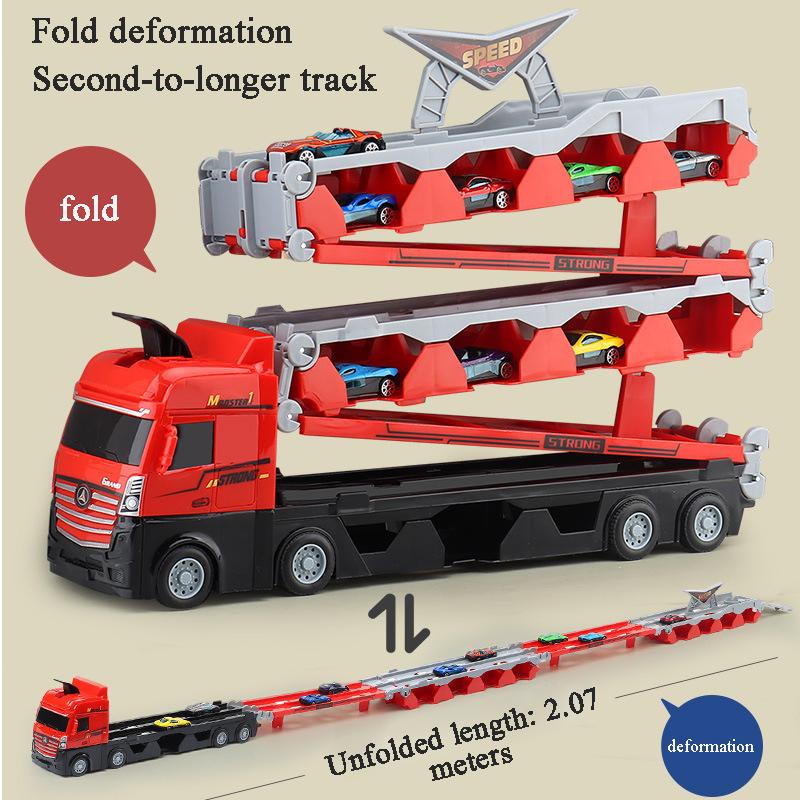 Non-Toxic Large Car Transporter Truck Folding Die-Casting Big Sports 24 Pcs Cars Model Multi-Function Trucks Toy Children Educational Gift