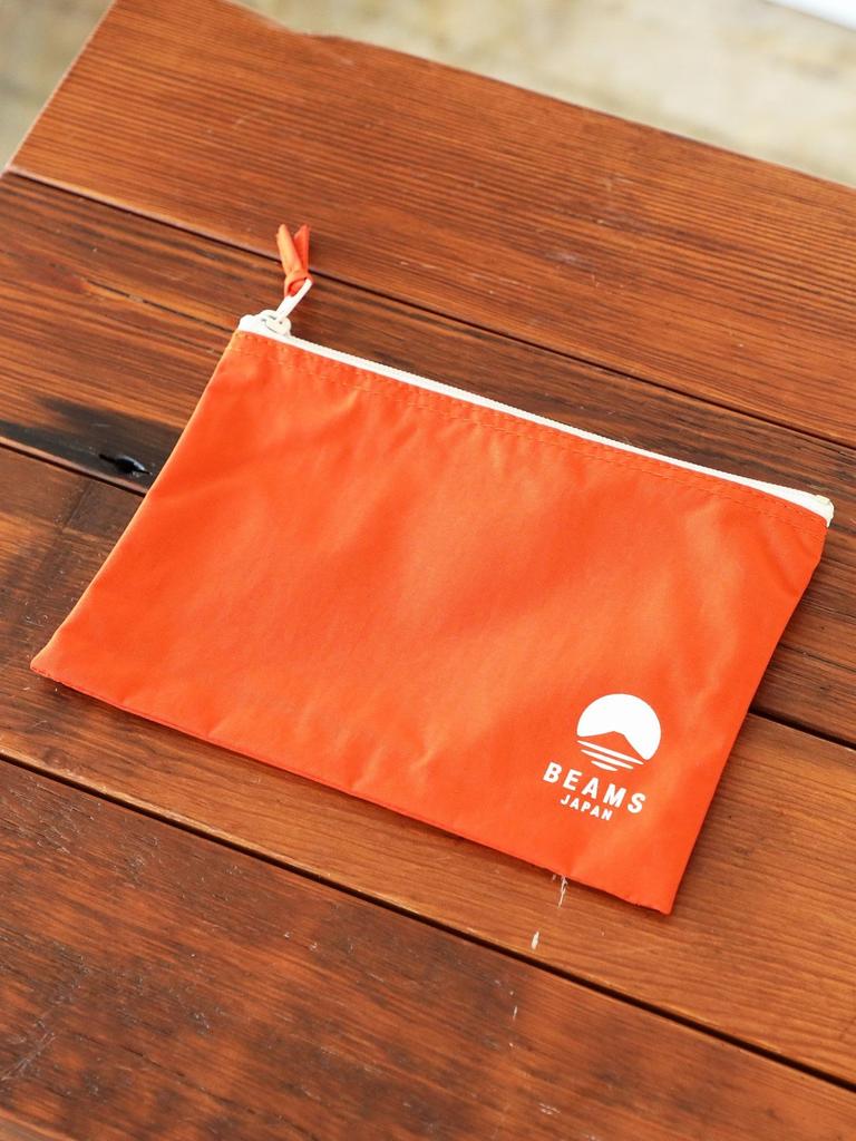 Beams Japan Logo Flat Pouch, Large, Orange, Free Size