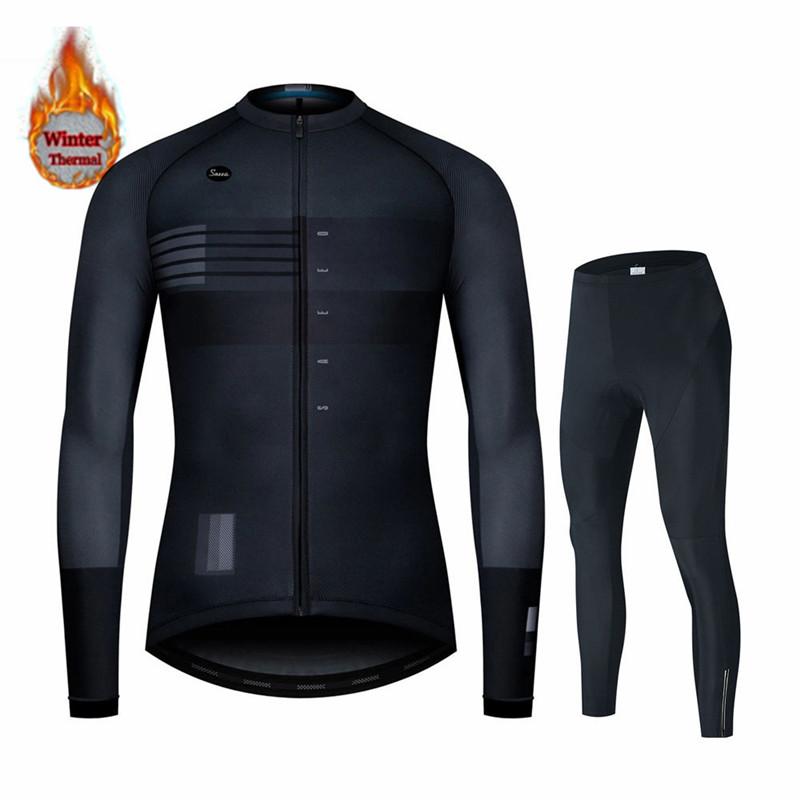 Long Sleeve Winter Cycling Clothing for Men, MTB Jersey, Thermal Fleece, Bib Pants Set, Triathlon, Spain