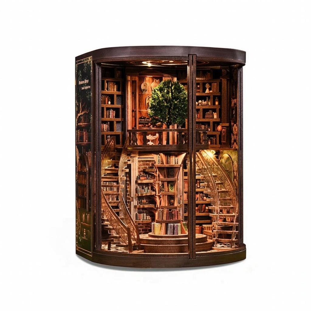 Bibliotheks-Vignette mit Licht DIY Holzbausatz Beleuchtete Miniatur für Bastler, Erwachsene,