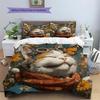 Tabby Cat  Pattern Bedding Quilt Set Quilt Cover Pillowcase Home Decoration  Gift (1 * Duvet Cover + 2 * Pillowcase, Without Core)