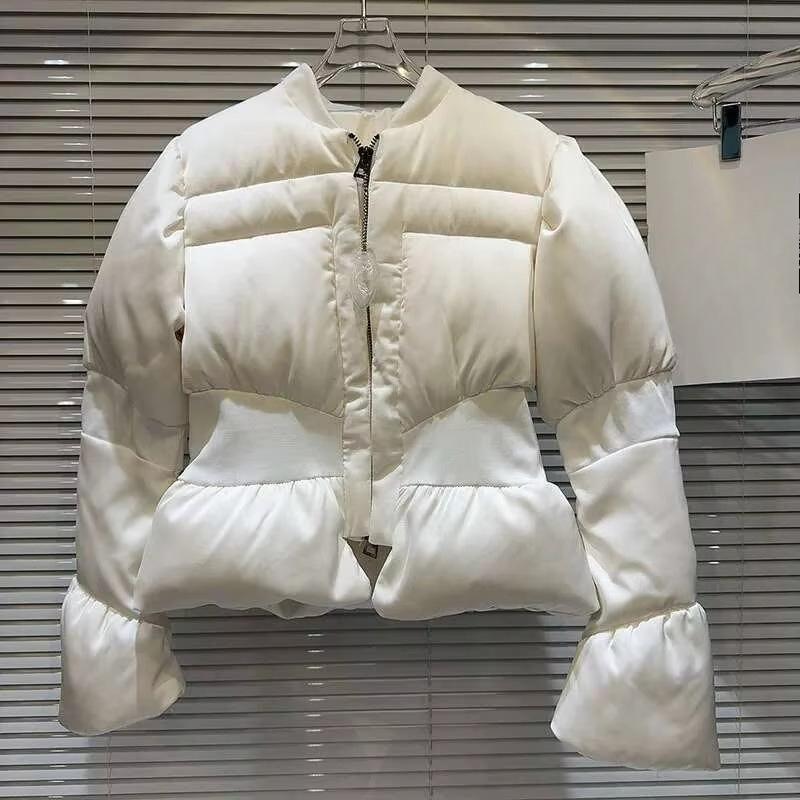 Winter Fashion Women's Thread Waist Design Warm Jacket Casual Solid Color Zipper Padded Coat