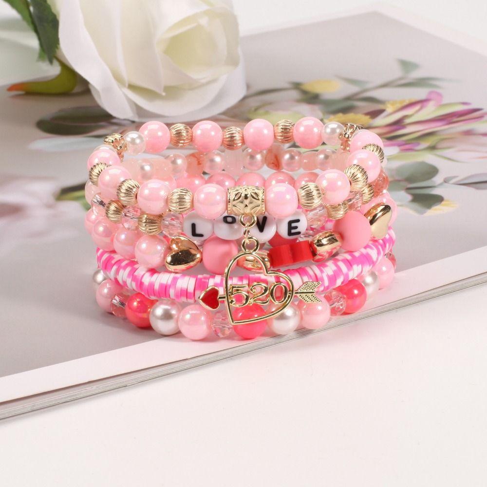 5pcs/set DIY Romantic LOVE Pendant Acrylic Beads Colorful Stone Wristband Bracelet  Hand Decoration