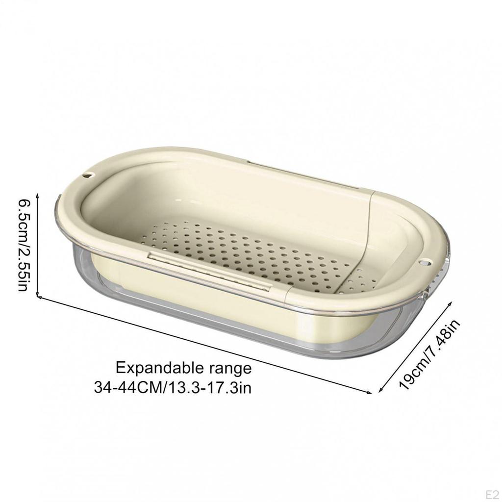 Over The Sink Colander Bowl Set Extendable Strainer Basket Drain Detachable for Mixing