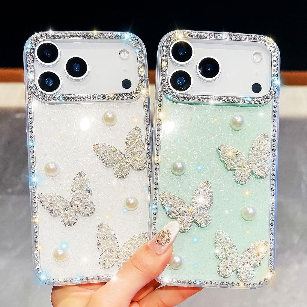 Glitter Pearl Butterfly for IPhone17Air for Apple 16E Mobile Phone Case 15promax Luxury Glitter Diamond