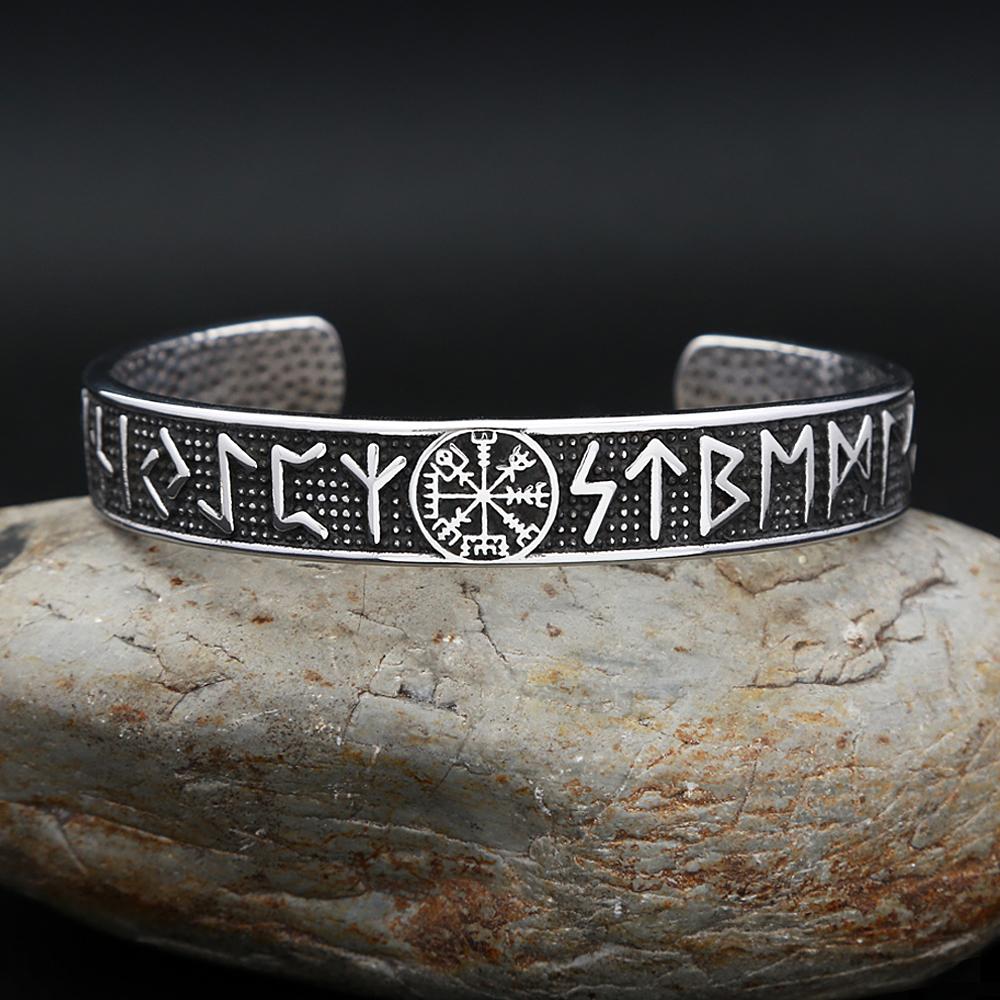 Vintage Nordisches Wikinger Kompass Armband Punk 316L Edelstahl Wikinger Runen Herren Armbänder Biker Amulett Schmuck Geschenk