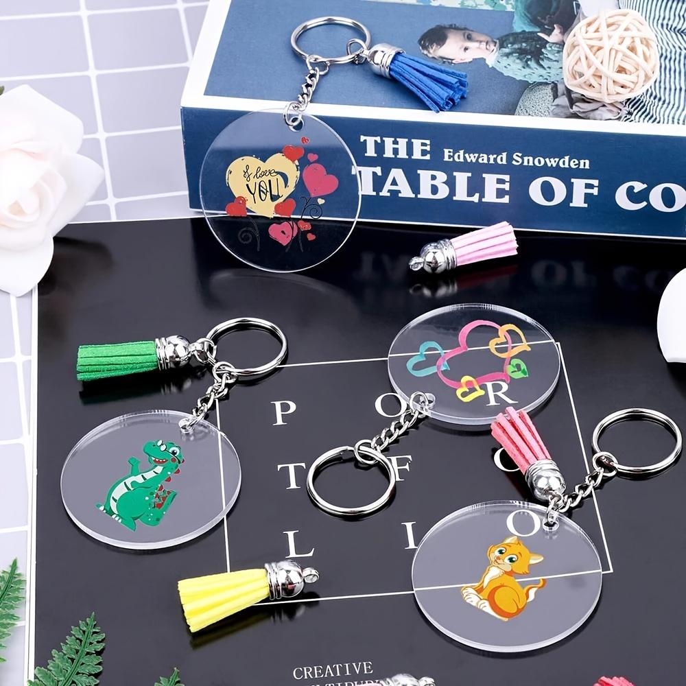 6/20Pcs/Lot Acrylic Clear Circle Discs Keychain Set with Leather Tassel Pendant Jump Rings for Vinyl Kit DIY Keychain Vinyl Crafting
