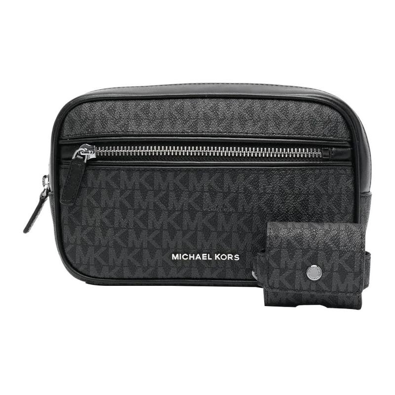 MICHAEL KORS Travel Classic Presbyopia Printed Zipper Closure Calf Leather Toilet Bag Men s Black чёрный