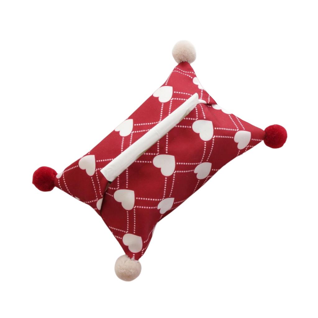 New Year's Festive Tissue Box, Creative Pom-pom Tissue Pack, Christmas-themed Heart-shaped Red Series