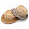 British Men and Women's Lafite Mixed Color Is Hand Woven Jazz Hat, Beach Vacation Couple Rolled Edge Top Hat