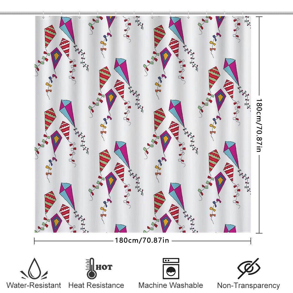 Shower Curtain Set Waterproof Vintage Kite Pattern Fabric Bathroom Decor Backdrop Artistic Nature Theme Home Textile