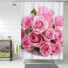 Shower Curtain Set With 12 Hooks Waterproof Fabric Cloth Bathroom Curtain Pink Fresh Roses Shower Curtains For Bathroom Modern