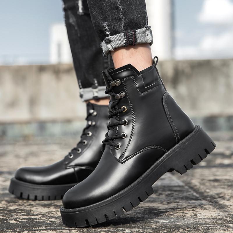 Мужские уличные ботинки с толстым дном и высоким верхом 2024 года из натуральной кожи — фото 3