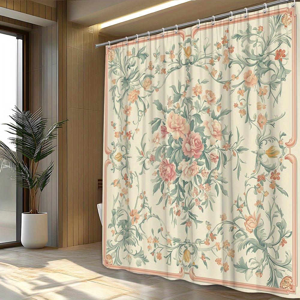 Waterproof Floral Botanical Shower Curtain Bathroom Decor Vintage Romantic Washable Liner Curtain Set for Modern Home Bathroom A