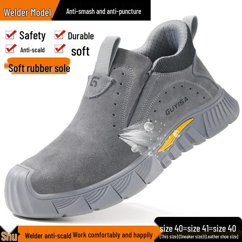 Men's Breathable Suede Summer High-Top Welding Shoes: Anti-Smash, Anti-Puncture, Anti-Slip, Wear-Resistant, and Comfortable.