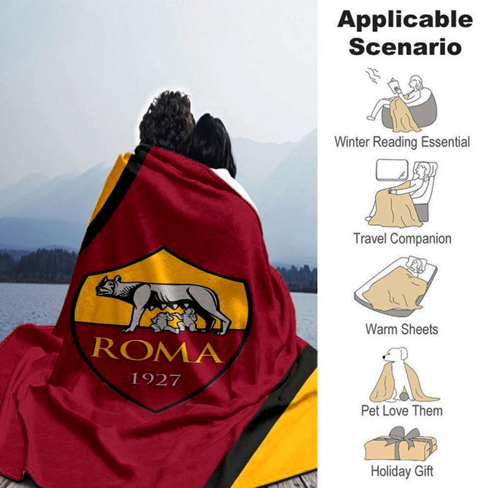 Coperta in Flanella con Stampa Logo AS Roma Alta Qualità Calda Confortevole Coperta per Tutte le Stagioni Perfetta per Regali Decorazione per la Casa