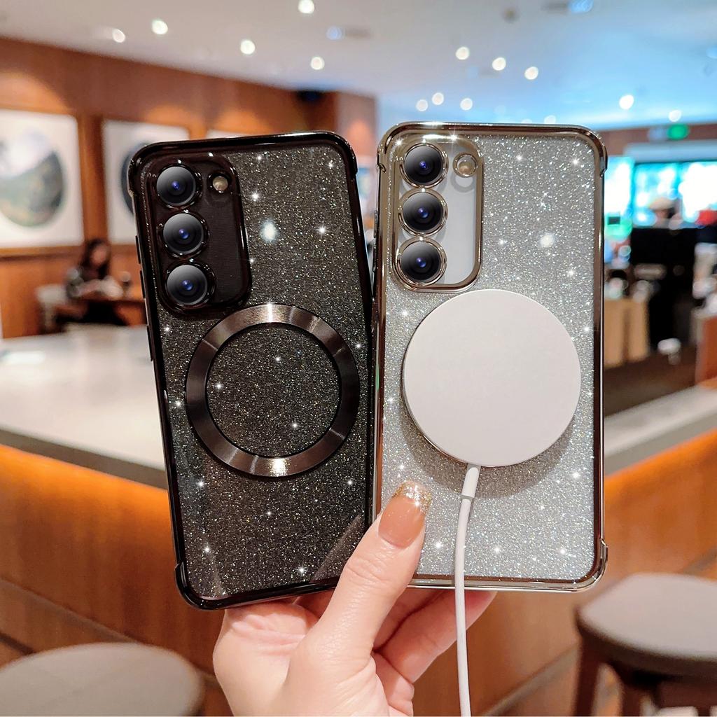 For Samsung Galaxy S23 Case Electroplating Glitter TPU Clear Phone Cover Magnetic Case