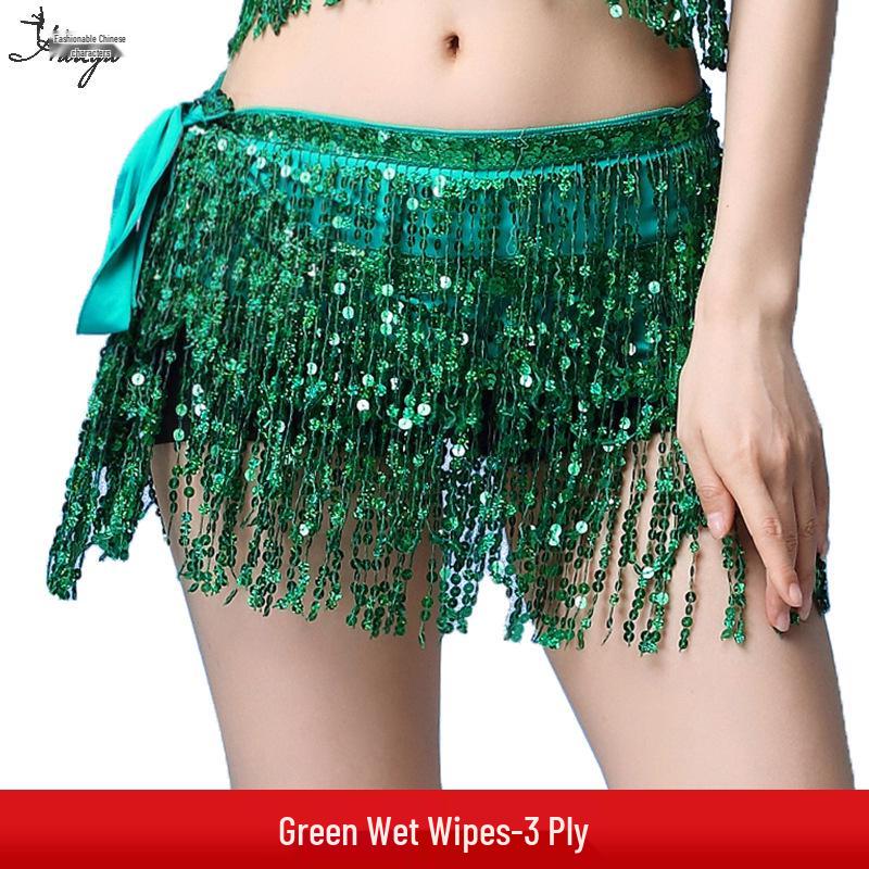Bohemian Sequin Belly Dance Four-Layer Tassel Waist Chain Scarf Skirt One Size