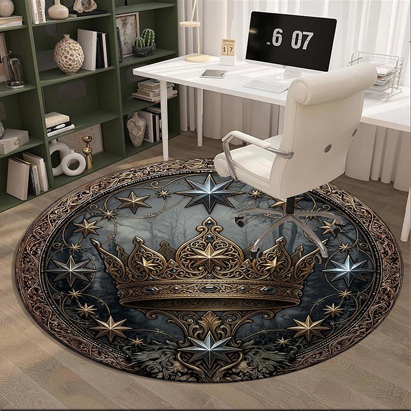 Royal Crown Stars Round Carpet Chair Cushion Round Entryway Rug, Soft Round Rugs for Living Room, Bedroom, Circle Carpet Decor Gifts