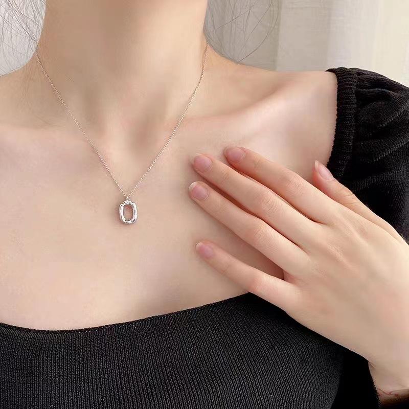 S925 Sterling Silver Oval Irregular Circle Necklace Women's Retro Simple Light Luxury Korean Style Sweater Chain Versatile High Sense