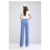 Jeans in Lino da Donna Estivi Vita Alta Casual Vestibilità Larga Gamba Larga Pantaloni Svasati