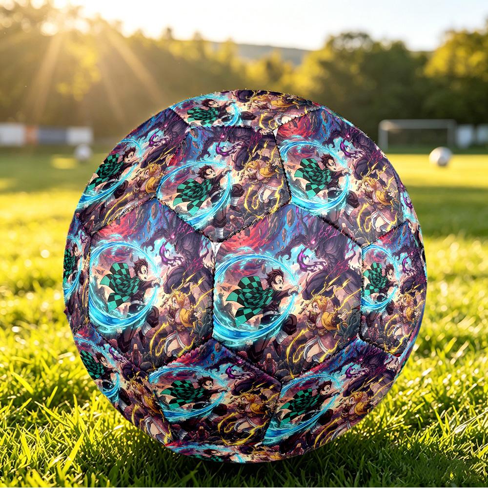 Demon Slayer Printed Size 5 Standard Football, Waterproof PU Training Soccer Ball for Outdoor Sports