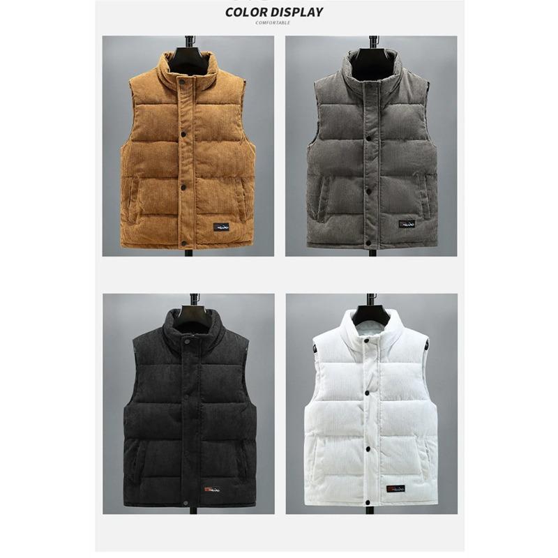 New Vest Jacket Men's Autumn Winter Warm Sleeveless Coat Stand Collar Padded Waistcoat Corduroy Work Wear Male Clothes 5XL