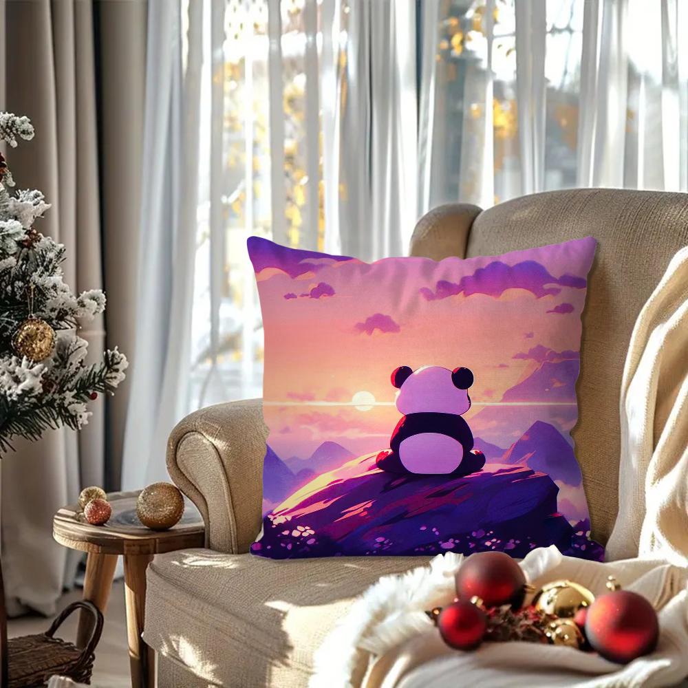 Animated Panda Pillow Case Square Pillow Bedroom Sofa Leisure Comfort Cushion Car Living Room Home Decoration 40X40