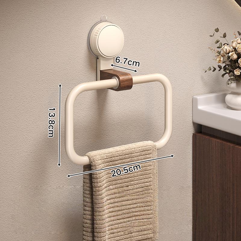 

Towel Rack Vintage Walnut Wood Towel Ring Suction Cup Mount No-Drill Wall-Mounted Bathroom Towel Holder Stainless Steel Frame