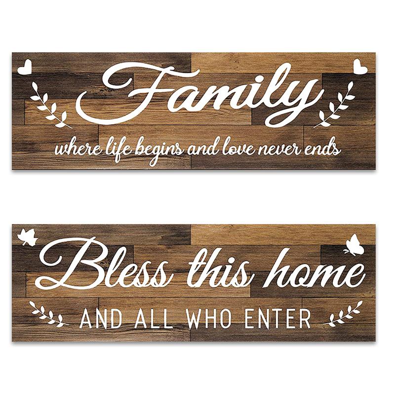 2pcs Wooden Signs Bless This Home Family Farmhouse Wall Art Decor For Bedroom Living Room Office