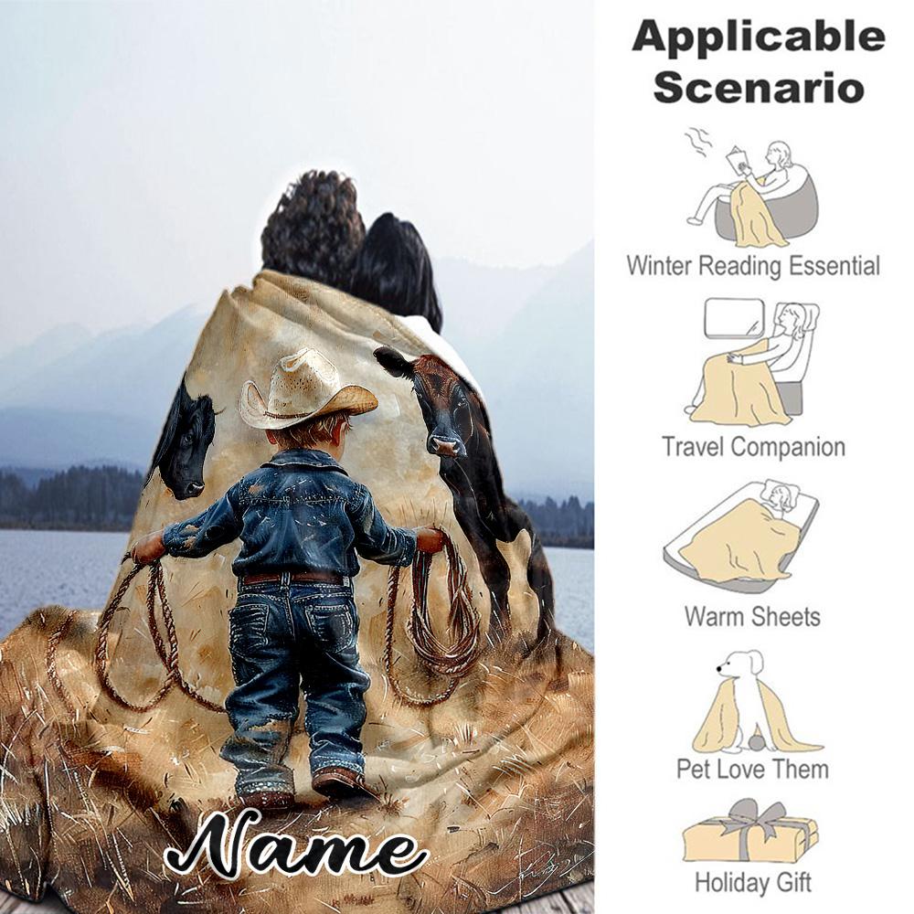 Little Boy Denim Style Personalized Text Blanket Multi-purpose Customizable Blanket Ultra-Soft Throw For Couch Sofa Seaside Livingroom