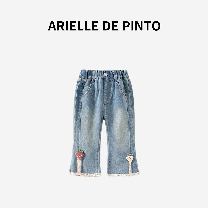 French Arielle De Pinto Jeans for Girls, New Summer Casual Long Pants, Stylish Flared Pants for Girls Blue 130