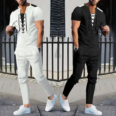 Neues Waffelmuster Herren Casual Shorts Ärmelzeichnung Sport T-Shirt Jogginghose Anzug Set Herren Rundhals Hosen Set 2-teiliges Herrenbekleidung