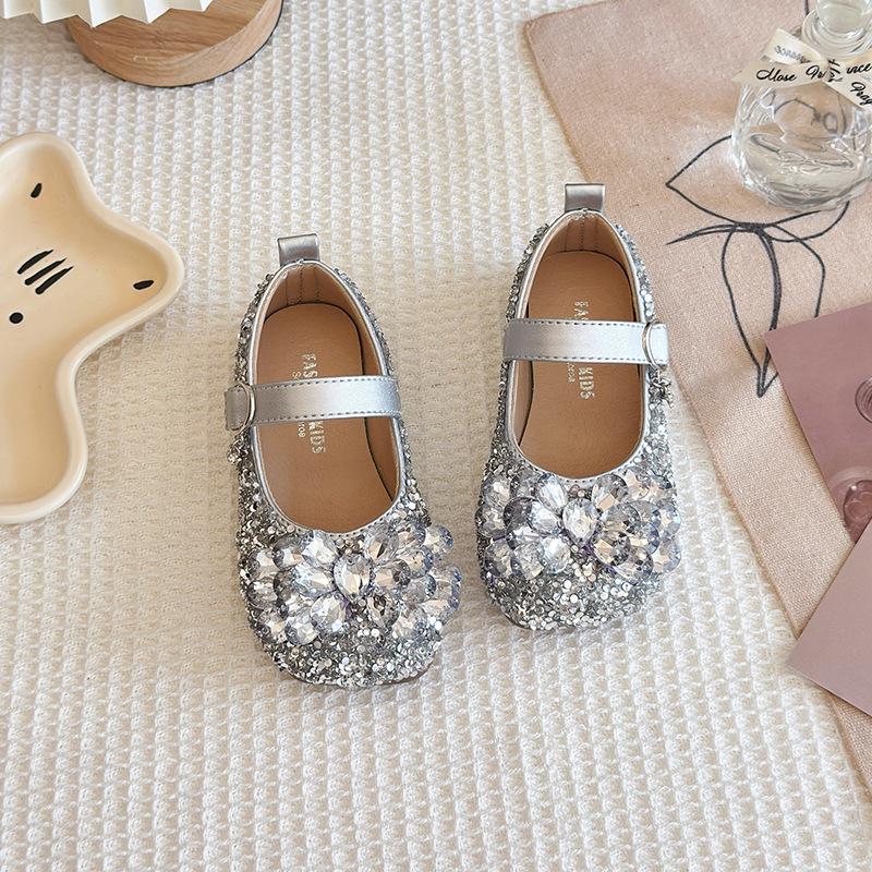 

Girls Crystal Rhinestone Leather Shoes - Spring/Autumn Toddler Princess Performance Shoes Pack of 3, Size 23-25 серебряный