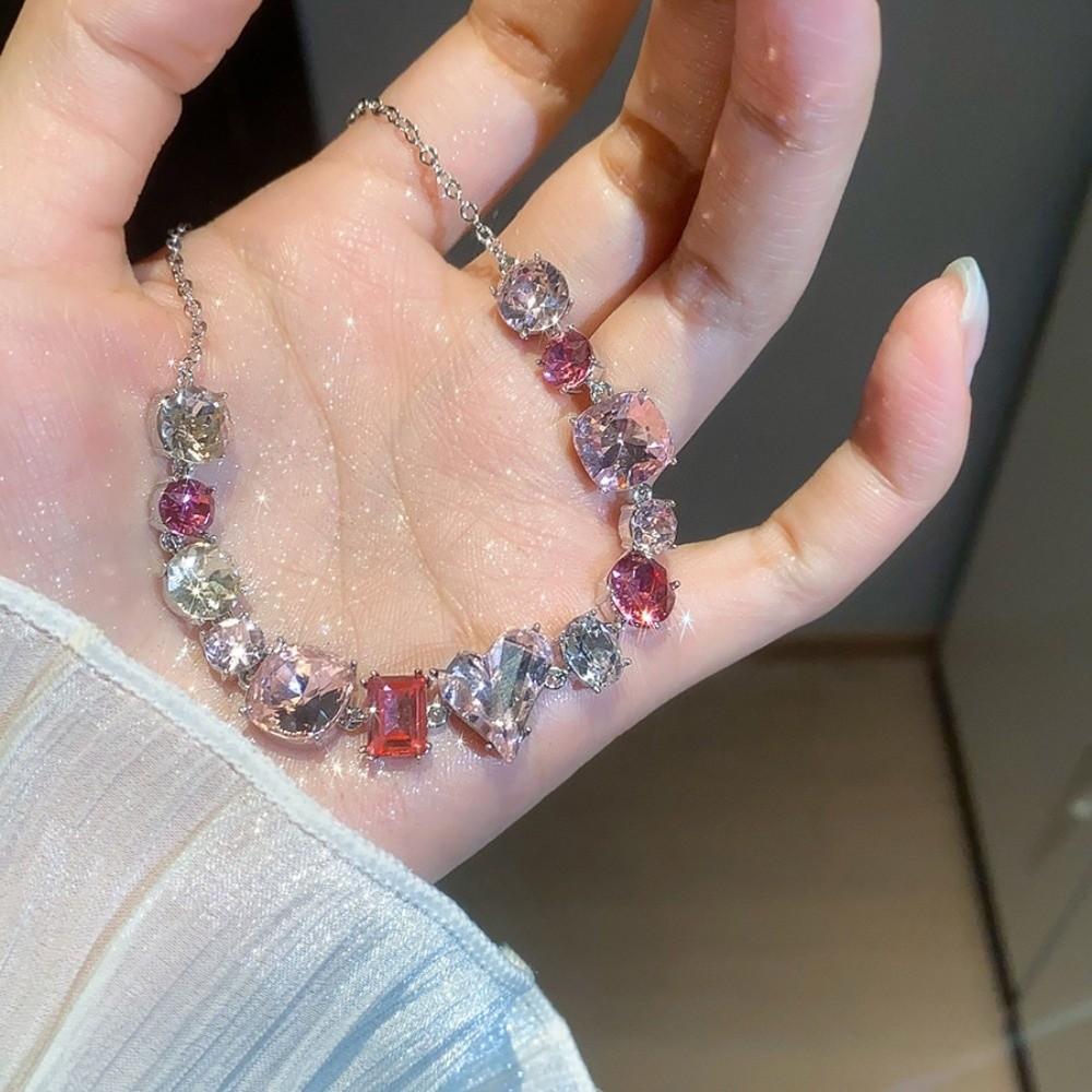 Love Heart Colorful Rhinestone Bangle Square Round Women's Hand Bracelet  Women Girl