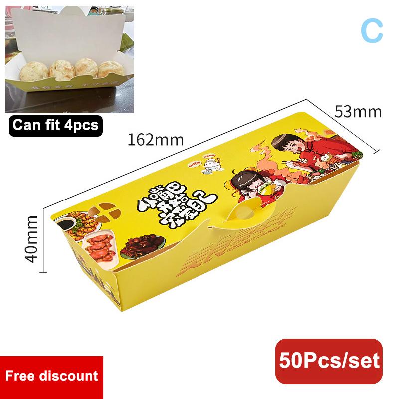 50 Piezas Caja para Takoyaki Caja de Embalaje Premium para Bolas de Pulpo Comida Callejera Japonesa Takoyaki Desechable Papel de Embalaje para Snacks para Llevar