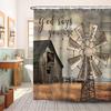 Western Barn Windmill Shower Curtain Sets for Bathroom,Rustic Inspirational Quotes Country Vintage Shower Curtains, Waterproof F