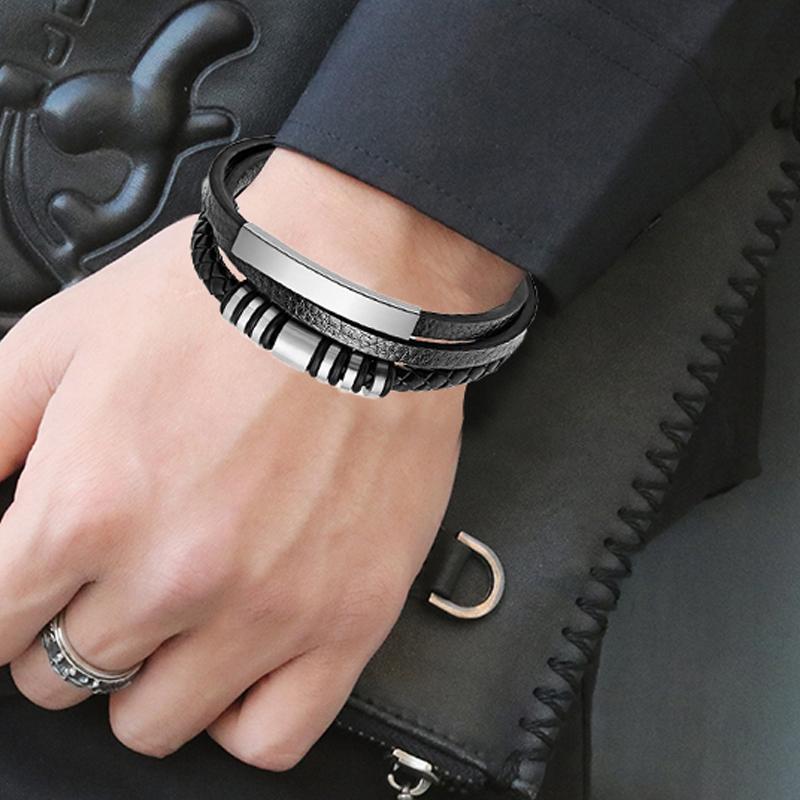 2026New MingAo Stainless Steel Beads Bracelet Fashion Men's Jewelry Classic Multilayer Leather Bracelet Homme Men Boyfriend Gift