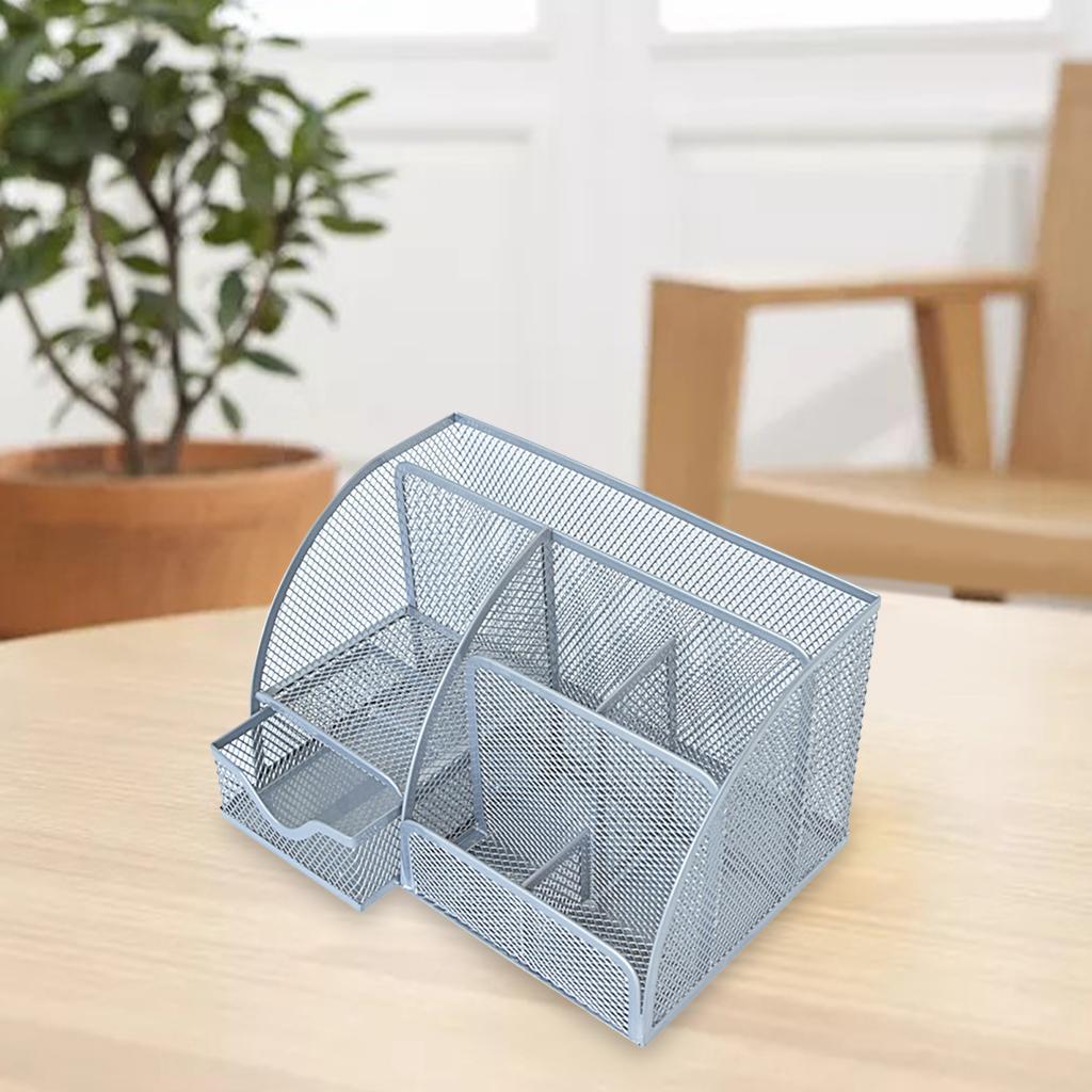 Multifunction Mesh Pen Holder 4/6 Slot with Drawer Pencil Desk Organizer School Home Mesh Pen Pencil Holders Desk Organizers