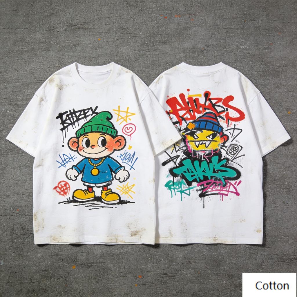 Vintage Street Art Distressed Skull Graphic TShirt Retro Dripping Flame Print Washed Cotton Tee Edgy High Street Unisex Top
