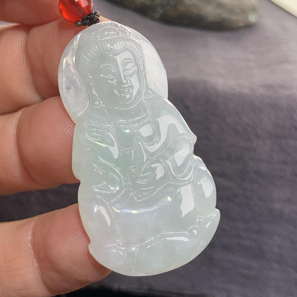 Myanmar Natural A-Grade Jade Pendant with Fox, Tiger, Qilin, and Bodhisattva Figures