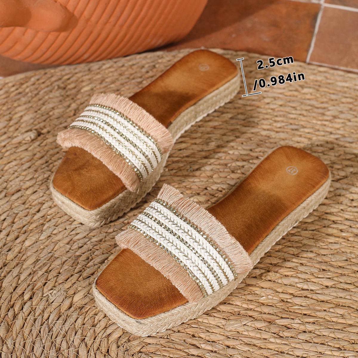 2026 Summer Bohemian Thick-Soled Flat Slippers & Sandals 38 абрикосовый
