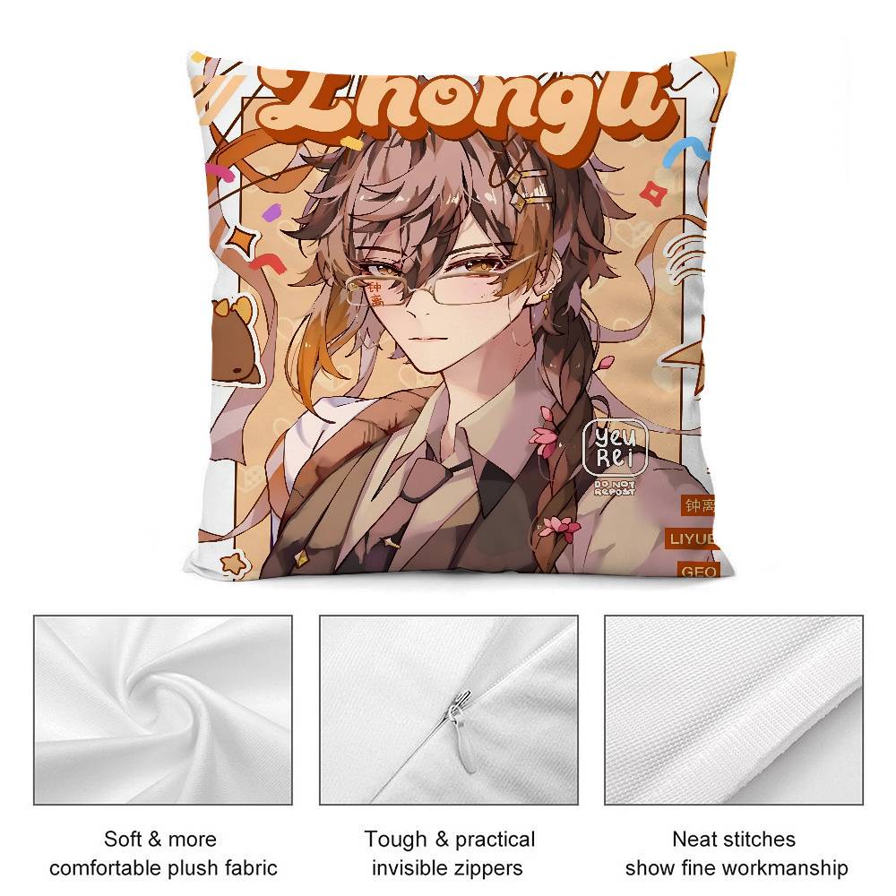 Anime Game G-Genshin Pillow Case Short Plush Double-sided Print Square Throw Pillow Covers Sofa Home Cushion Decor