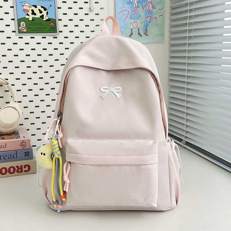 Schoolbag Japanese Ins Small Fresh Student Schoolbag Female Cute Embroidered Bow Backpack Solid Color Versatile Travel Backpack