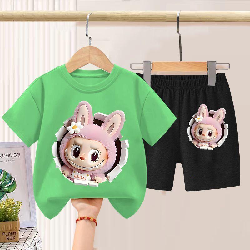 Children's LBB Short-sleeved Two-piece Set, Summer Boys' and Girls' Thin Pure Cotton T-shirt and Shorts Set