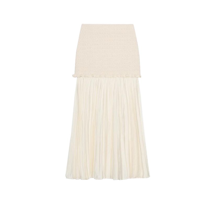 Strapless Straight Collar Knitting Tube Top Tops 4192043 Small Pleated Hem High Waist Knitted Skirt 4192042